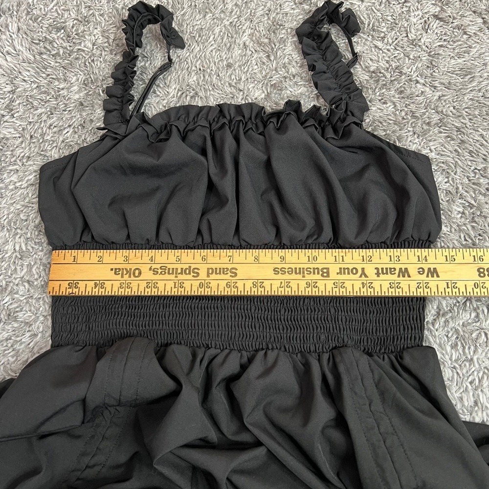 Scarlet Darkness Black Goth Cottagecore Smocked Ruffle Strap Midi Dress L - Picture 9 of 10